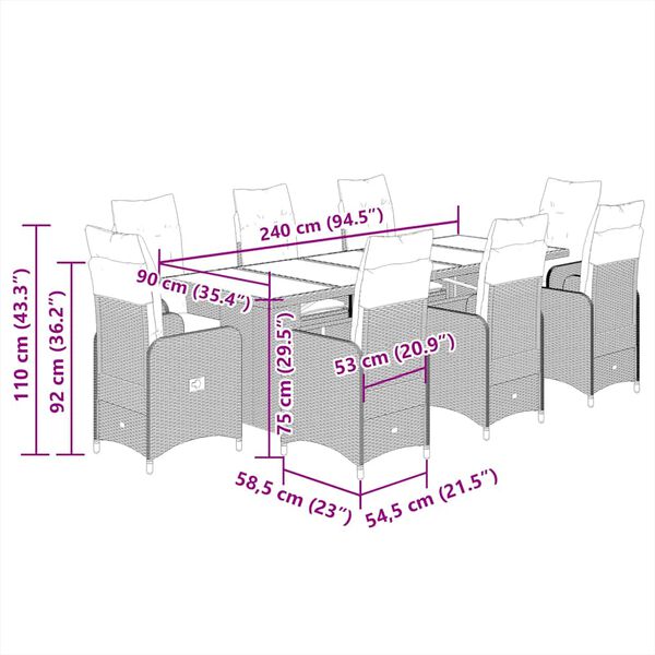 vidaXL 11 Piece Garden Bistro Set with Cushions Brown Poly Rattan