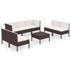 vidaXL 8 Piece Garden Lounge Set with Cushions Poly Rattan Brown