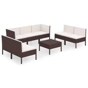 vidaXL 8 Piece Garden Lounge Set with Cushions Poly Rattan Brown
