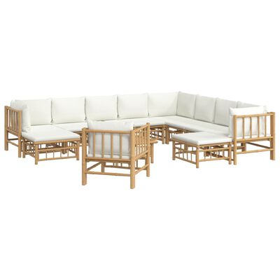 vidaXL 12 Piece Garden Lounge Set with Cream White Cushions Bamboo