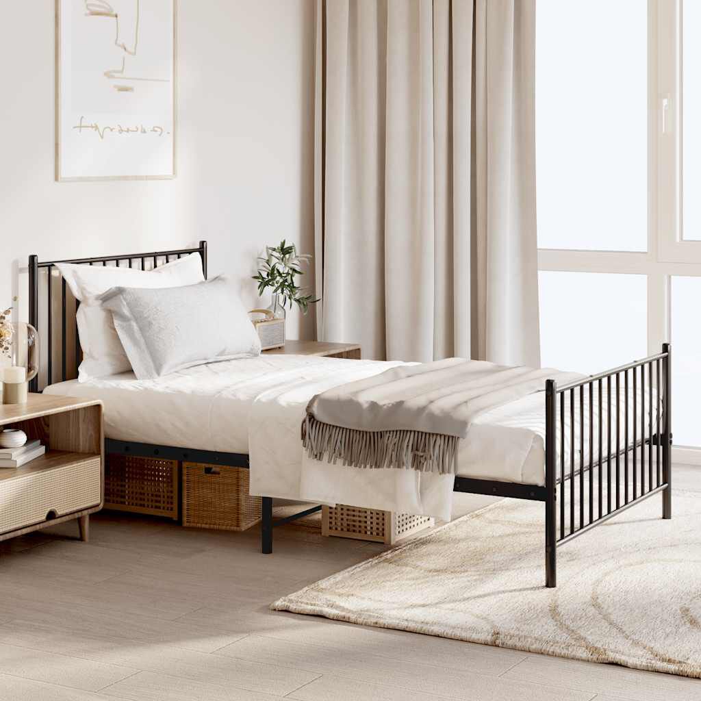 vidaXL Metal Bed Frame without Mattress with Footboard Black 100x190cm