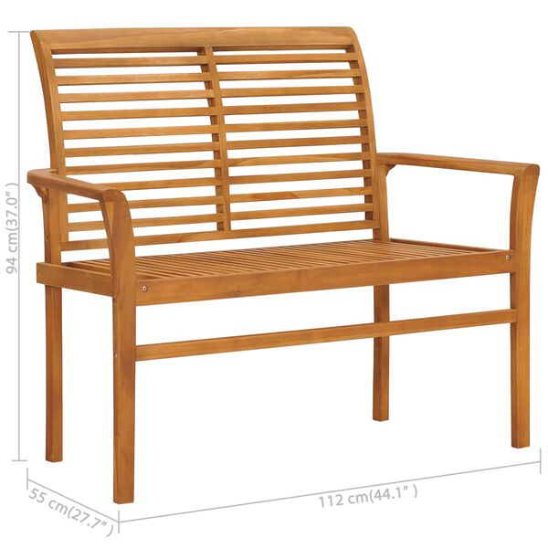 vidaXL Garden Bench with Grey Cushion 112 cm Solid Teak Wood