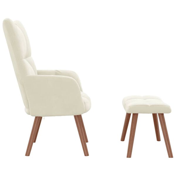 vidaXL Relaxing Chair with a Stool Cream White Velvet
