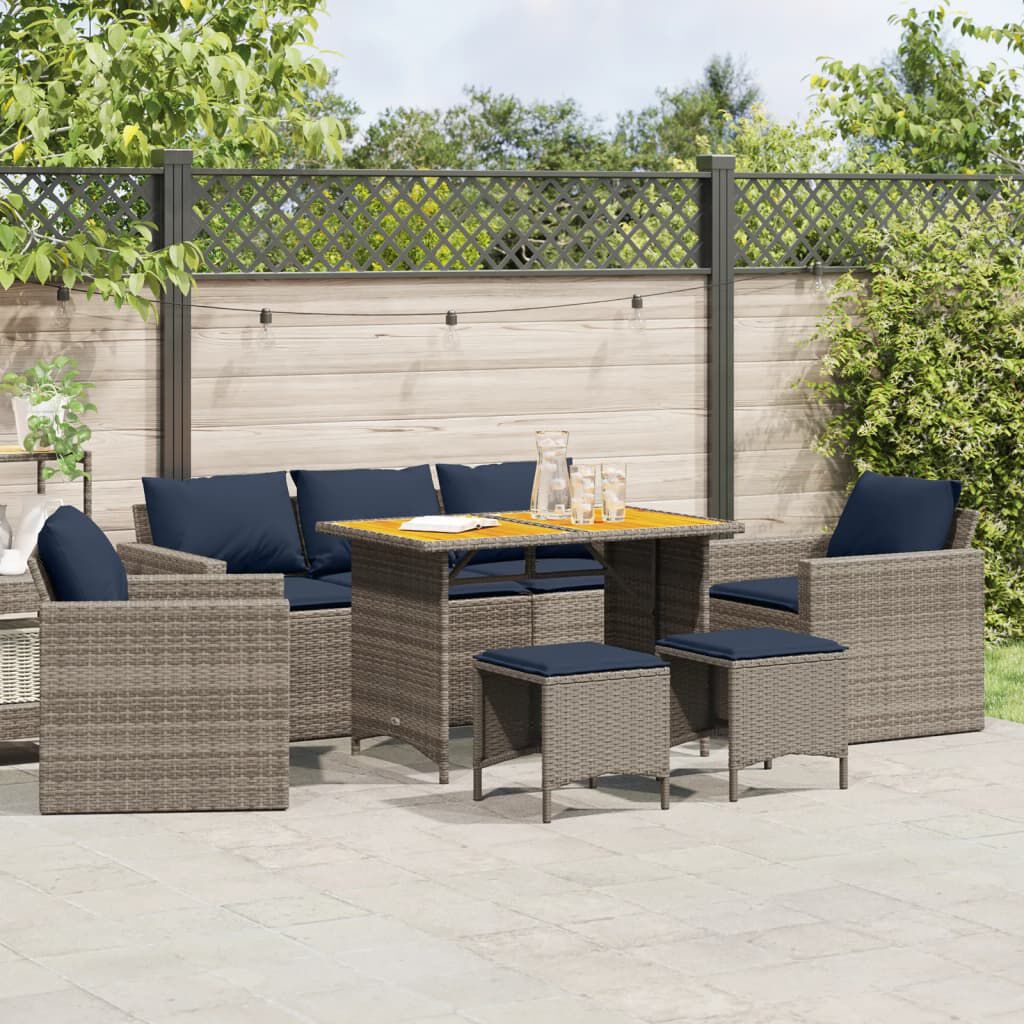 vidaXL 6 Piece Garden Sofa Set with Cushions Grey Poly Rattan