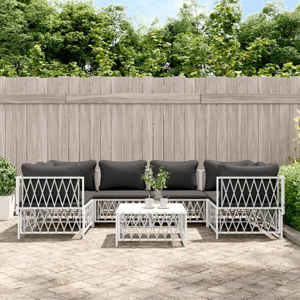 vidaXL 7 Piece Garden Lounge Set with Cushions White Steel