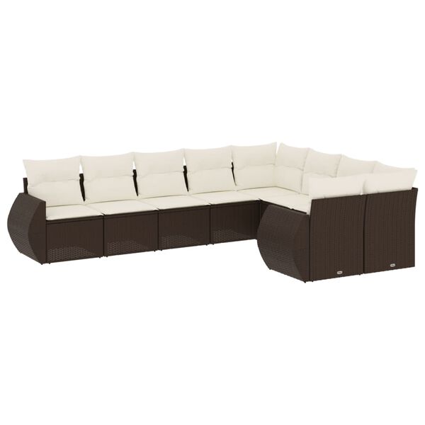 vidaXL 9 Piece Garden Sofa Set with Cushions Brown Poly Rattan