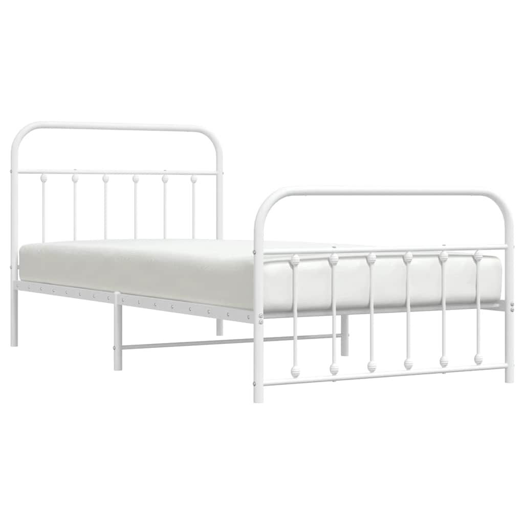 vidaXL Metal Bed Frame without Mattress with Footboard White 100x200cm