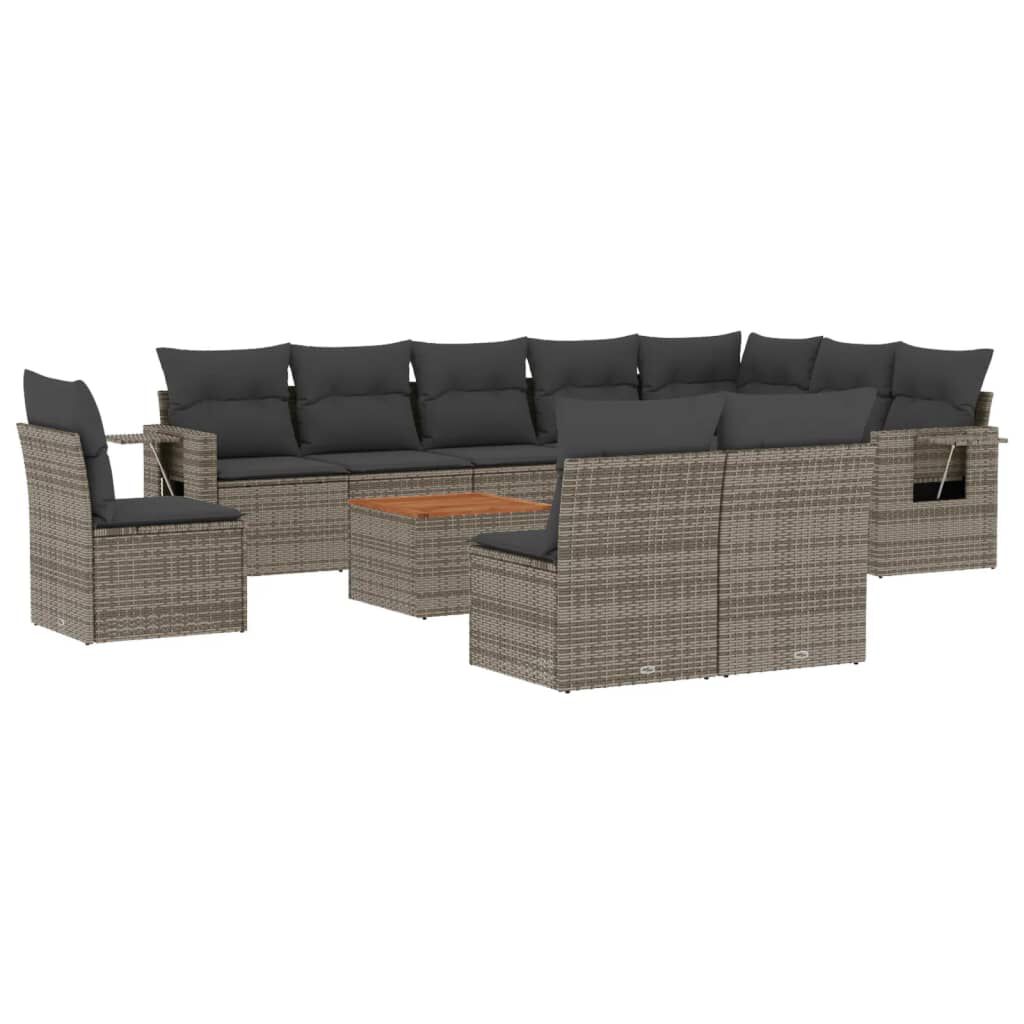 vidaXL 11 Piece Garden Sofa Set with Cushions Grey Poly Rattan