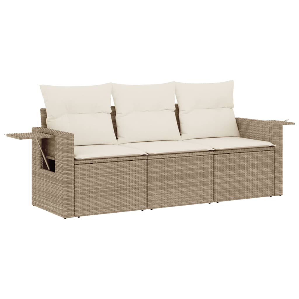 vidaXL 3 Piece Garden Sofa Set with Cushions Beige Poly Rattan