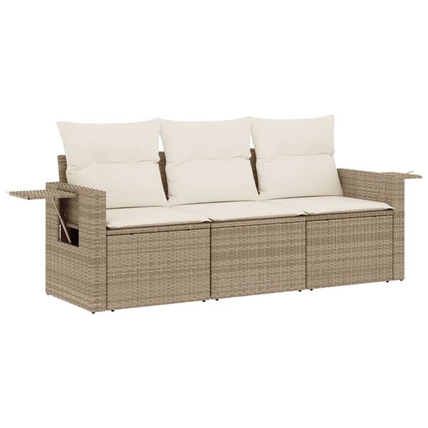 vidaXL 3 Piece Garden Sofa Set with Cushions Beige Poly Rattan