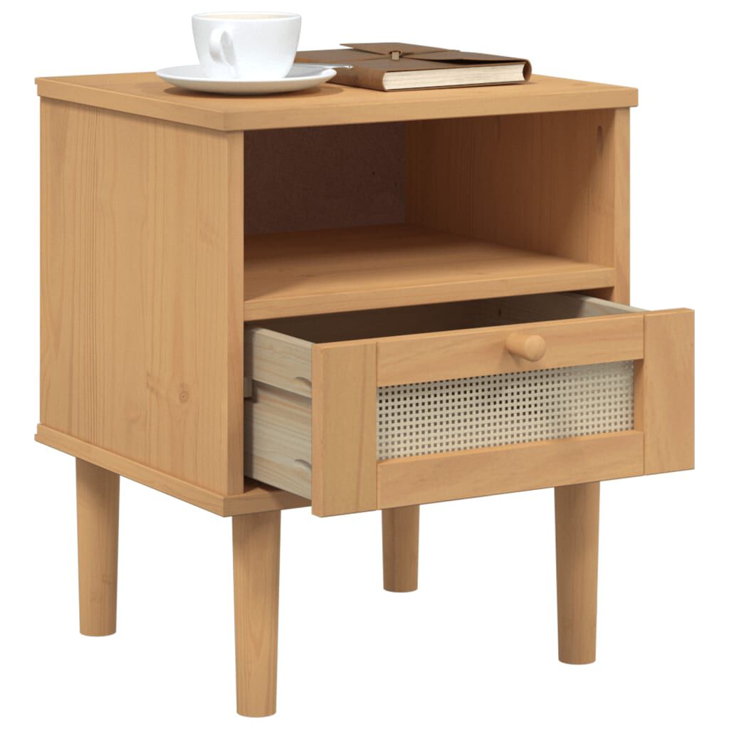 vidaXL Bedside Cabinet SENJA Rattan Look Brown 40x35x48 cm Solid Wood Pine