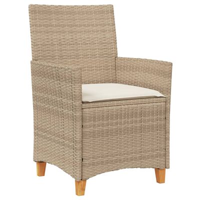 vidaXL Garden Chairs with Cushions 2 pcs Beige Poly Rattan&Solid Wood