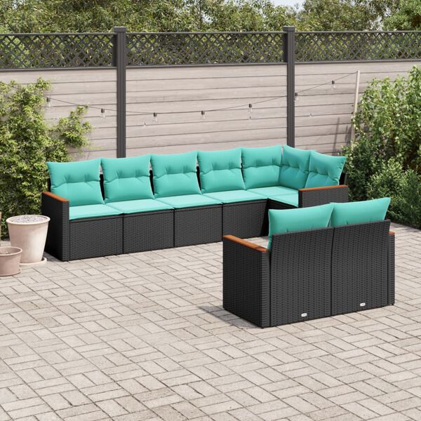 vidaXL 8 Piece Garden Sofa Set with Cushions Black Poly Rattan