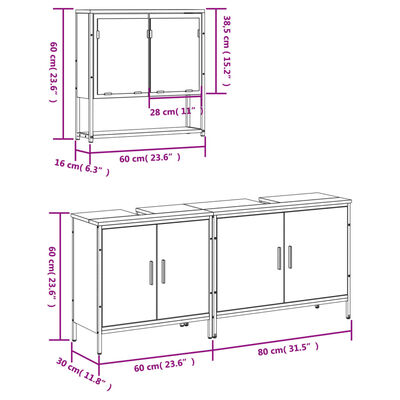 vidaXL 3 Piece Bathroom Furniture Set Black Engineered Wood