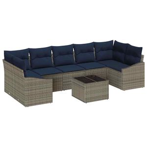 vidaXL Sofa Set with Cushion 8 pcs Grey and Navy Poly Rattan