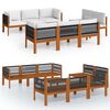 vidaXL 9 Piece Garden Lounge Set with Cushions Cream Wood Acacia&Rope