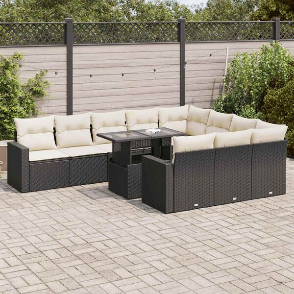 vidaXL 11 Piece Garden Sofa Set with Cushions Black Poly Rattan