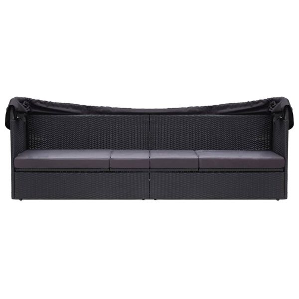 vidaXL Outdoor Sofa Bed with Canopy Poly Rattan Black