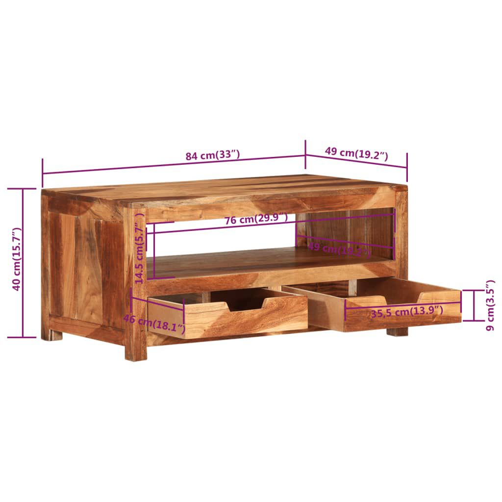 vidaXL Coffee Table 84x49x40 cm Solid Wood Acacia