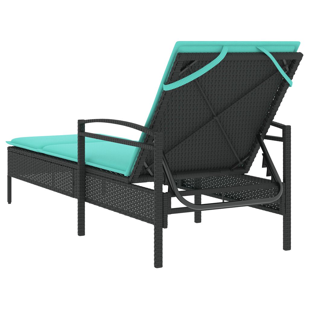 vidaXL Sun Lounger with Cushion Black 63x200x81 cm Poly Rattan