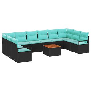 vidaXL Garden Sofa Set 11 pcs Black and Turquoise Poly Rattan