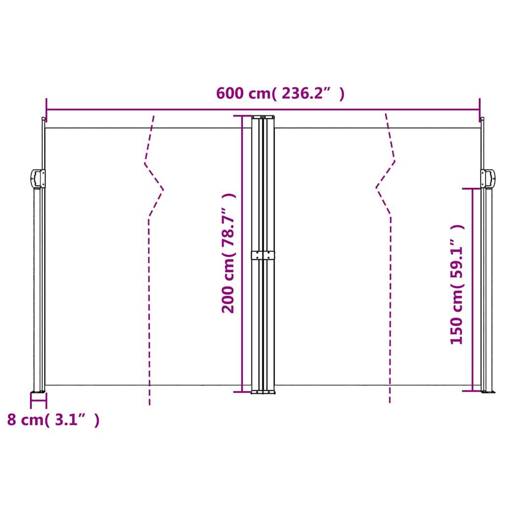 vidaXL Retractable Side Awning Anthracite 200x600 cm