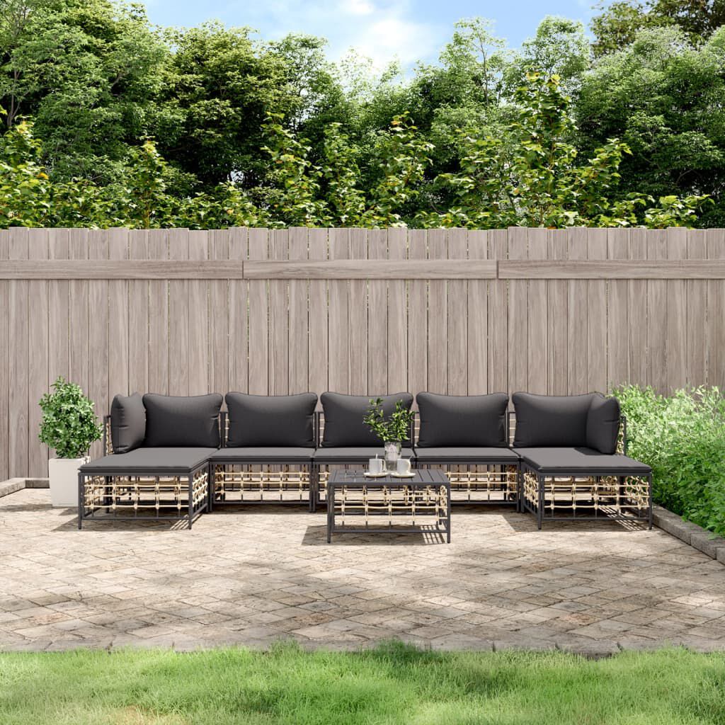 vidaXL 8 Piece Garden Lounge Set with Cushions Anthracite Poly Rattan