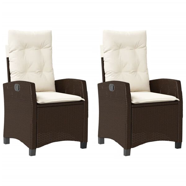 vidaXL Reclining Garden Chairs 2 pcs with Cushions Brown Poly Rattan