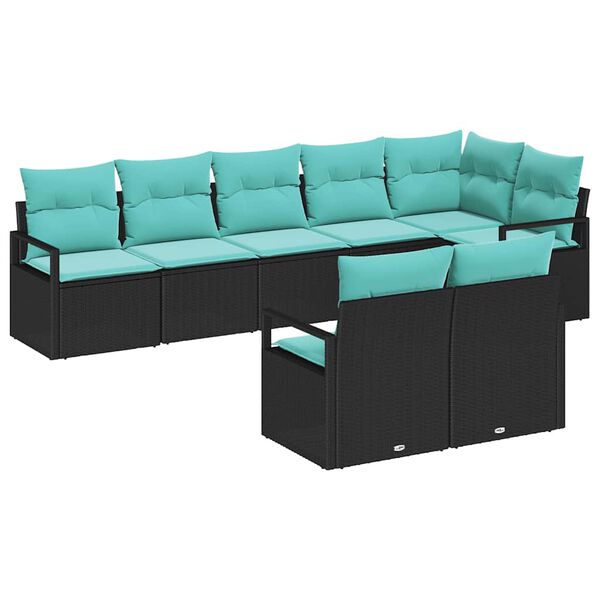 vidaXL Garden Sofa Set 8 pcs Black and Turquoise Poly Rattan