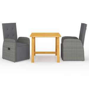 vidaXL 3 Piece Garden Dining Set Grey