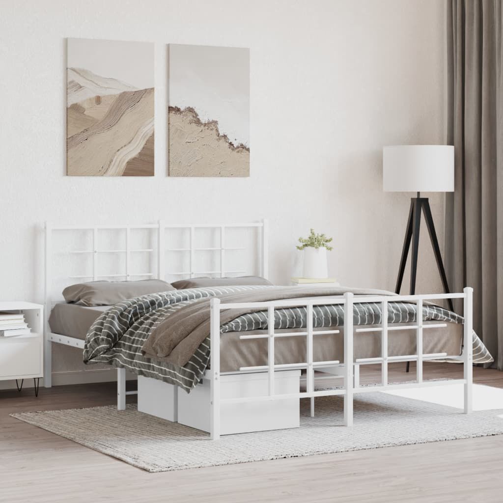 vidaXL Metal Bed Frame without Mattress with Footboard White 135x190cm