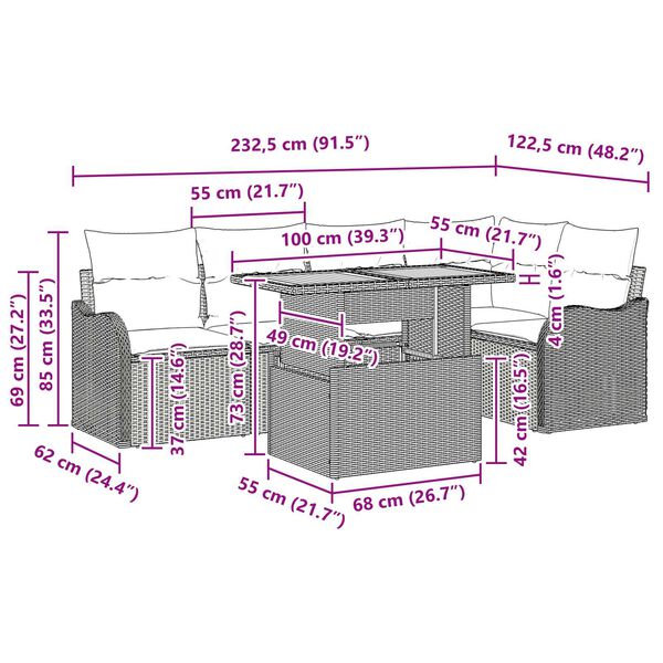 vidaXL 6 Piece Garden Sofa Set with Cushions Grey Poly Rattan Acacia