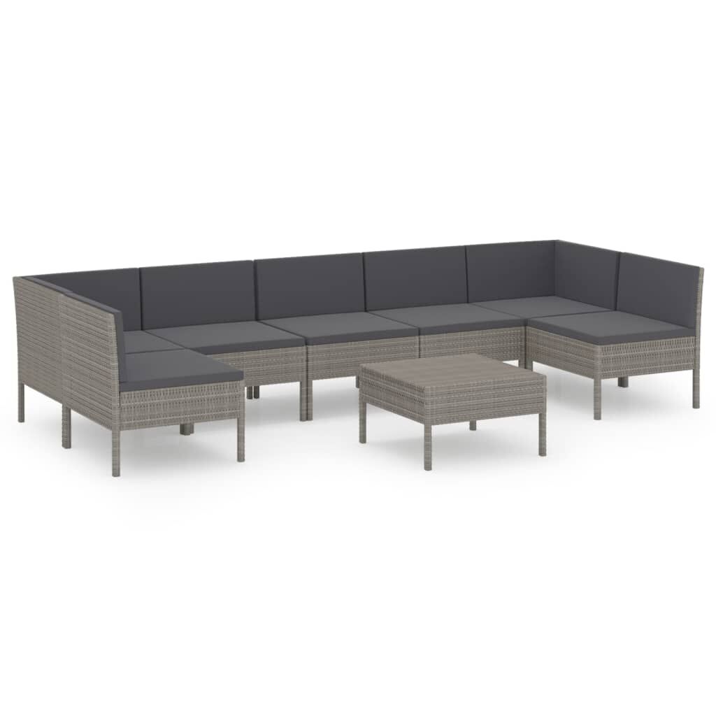 vidaXL 8 Piece Garden Lounge Set with Cushions Poly Rattan Grey
