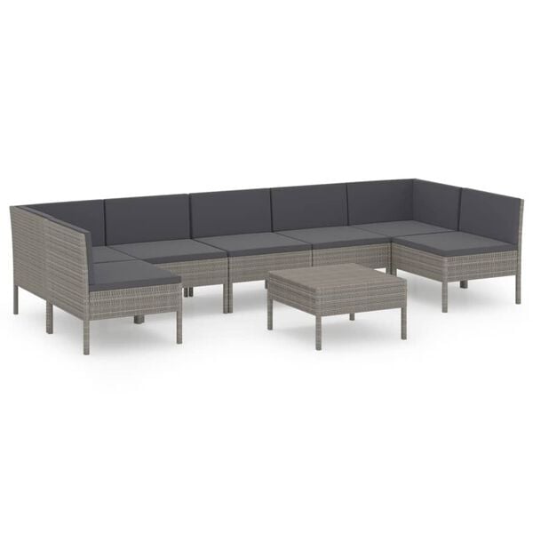 vidaXL 8 Piece Garden Lounge Set with Cushions Poly Rattan Grey