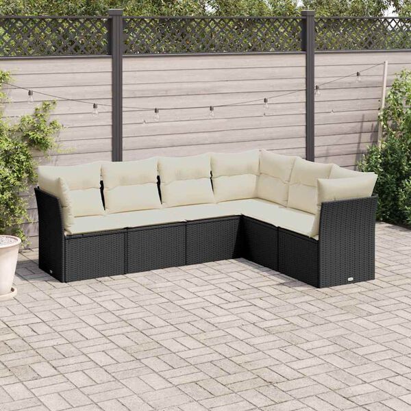 vidaXL 6 Piece Garden Sofa Set with Cushions Black Poly Rattan