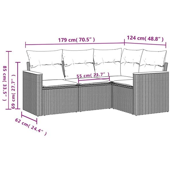 vidaXL 4 Piece Garden Sofa Set with Cushions Black Poly Rattan