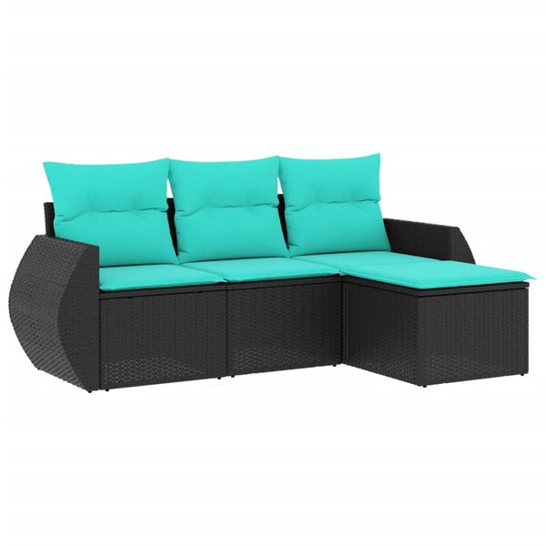 vidaXL 4 Piece Garden Sofa Set with Cushions Black Poly Rattan