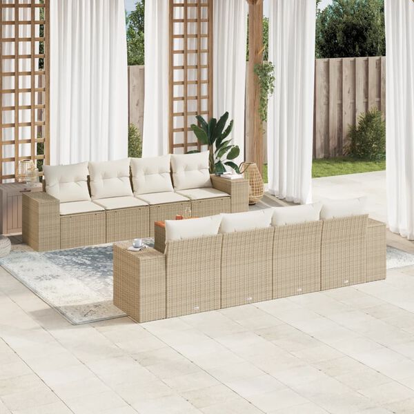 vidaXL 9 Piece Garden Sofa Set with Cushions Beige Poly Rattan