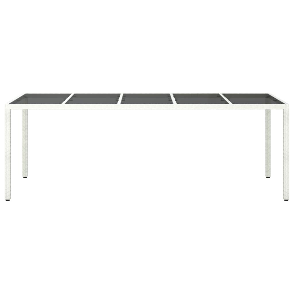 vidaXL Garden Table White 250x100x75 cm Poly Rattan and Tempered Glass