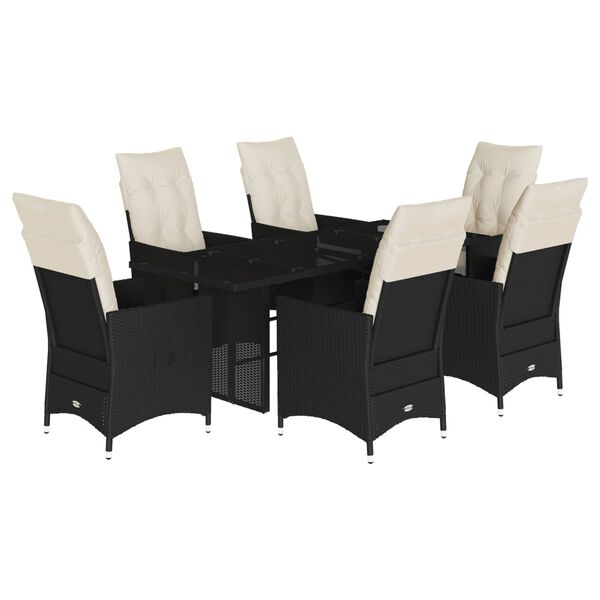 vidaXL 7 Piece Garden Dining Set with Cushions Black Poly Rattan