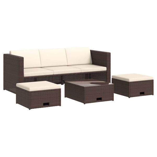 vidaXL 4 Piece Garden Lounge Set with Cushions Poly Rattan Brown