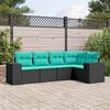 vidaXL 5 Piece Garden Sofa Set with Cushions Black Poly Rattan
