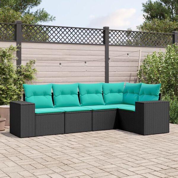 vidaXL 5 Piece Garden Sofa Set with Cushions Black Poly Rattan