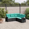 vidaXL 5 Piece Garden Sofa Set with Cushions Black Poly Rattan