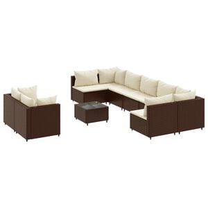 vidaXL 9 Piece Garden Sofa Set with Cushions Brown Poly Rattan