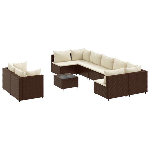 vidaXL 9 Piece Garden Sofa Set with Cushions Brown Poly Rattan