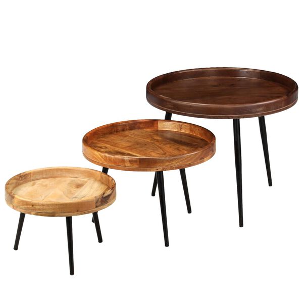 vidaXL Table Set 3 Pieces Solid Mango Wood and Steel