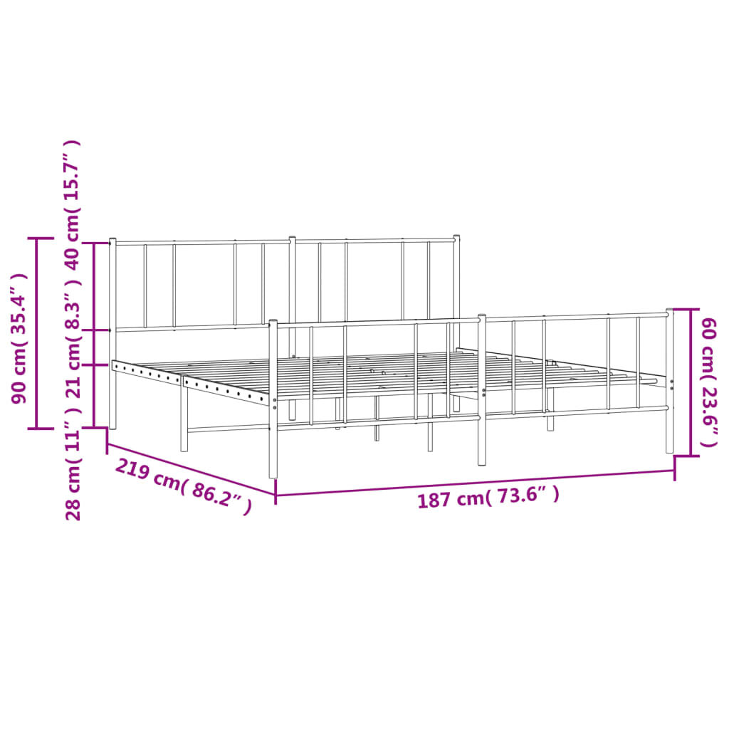 vidaXL Metal Bed Frame without Mattress with Footboard White 183x213cm