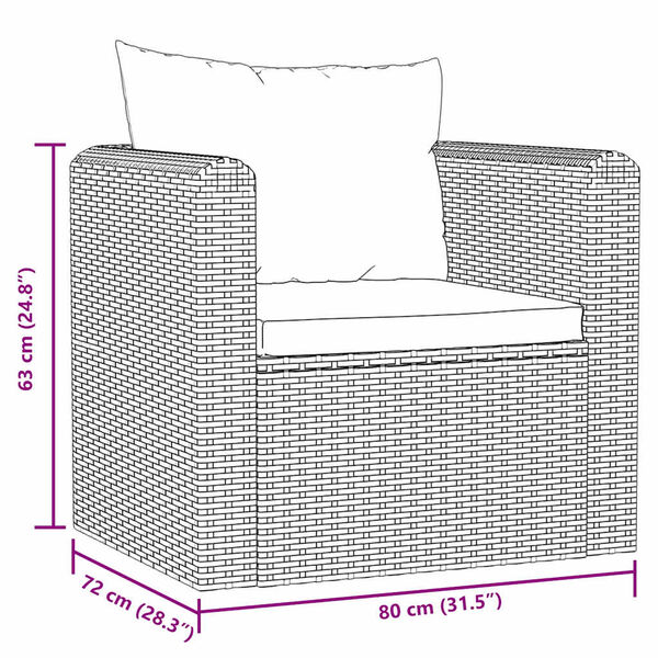 vidaXL Single Sofa with Cushions Poly Rattan Black