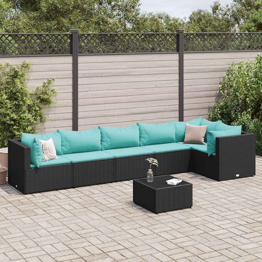 vidaXL 7 Piece Garden Lounge Set with Cushions Black Poly Rattan